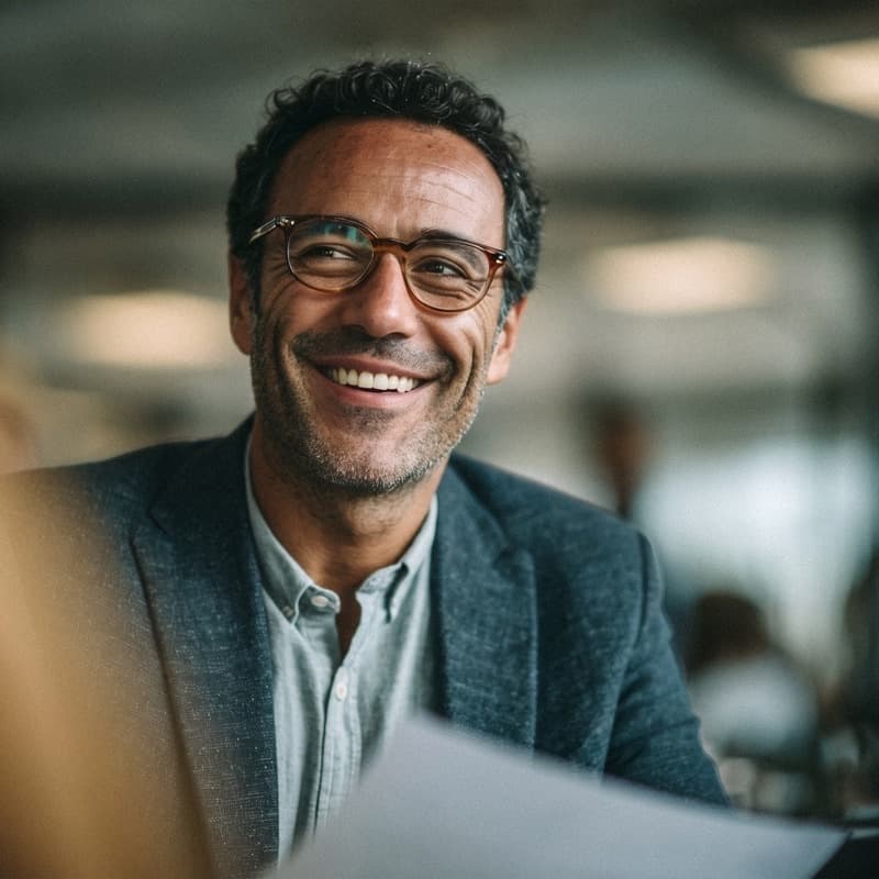 Smiling landlord reviewing paperwork